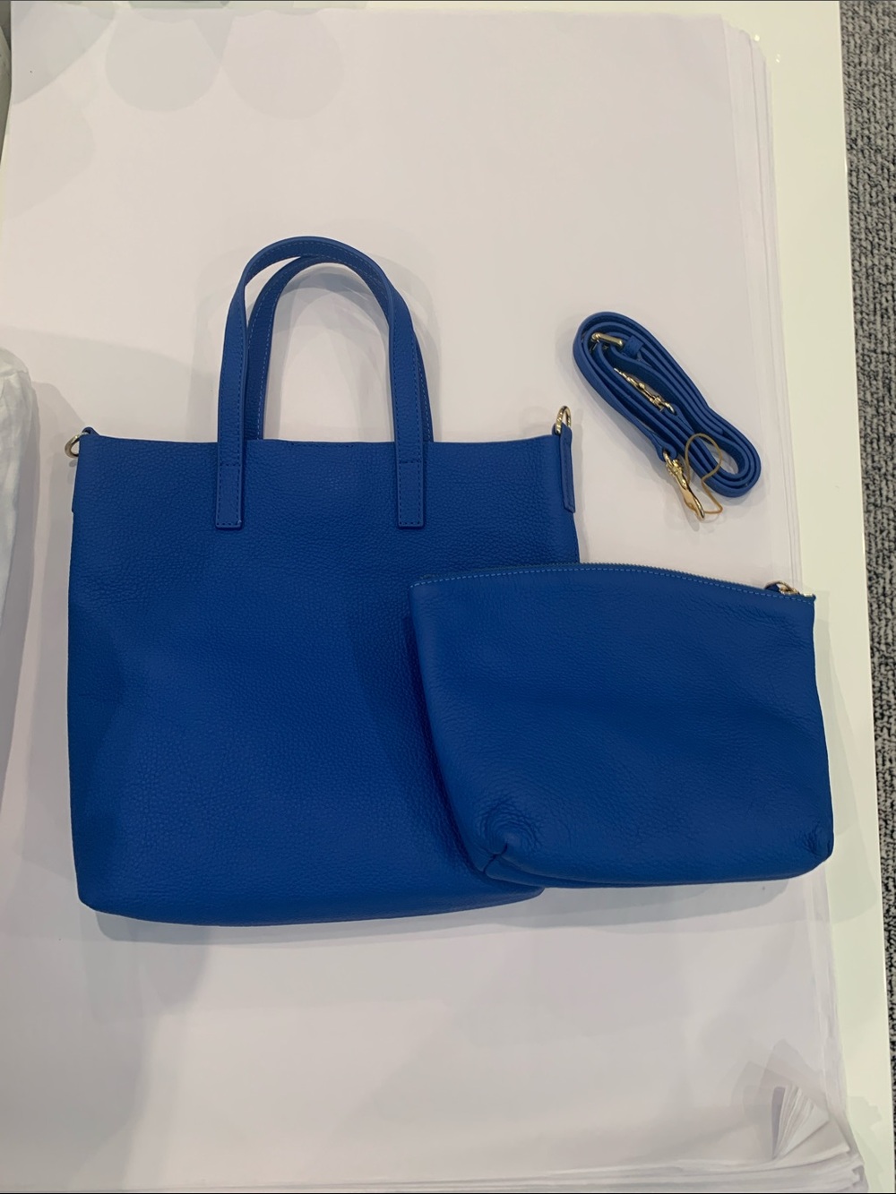 Classic Blue Leather Tote Bag - Unbranded